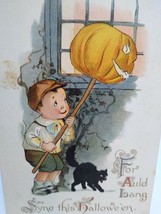 Halloween Postcard Gottschalk Dreyfuss &amp; Davis German Text Boy Black Cat Antique - £82.52 GBP
