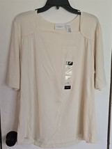 NWT Womens Plus 1X Liz Claiborne Beige/Off-White Shirt Top Blouse - $346.64 MXN
