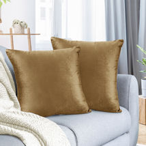 Mocha Light Brown 18&quot;x18&quot; Throw Pillow Covers Set 2 Sofa Velvet Cushion Cases - £21.26 GBP