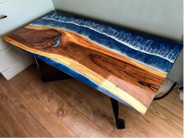 Elegant Blue Ocean Epoxy Table Countertop Desk Table Acacia Wood Table Dine Area - £426.48 GBP+