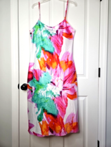 Natori Paraiso Satin Gown Size L Watercolor Floral Print Pink Adjustable... - $47.53