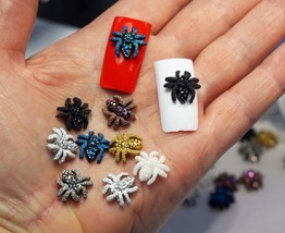 10 MIXED SPIDER CHARMS HALLOWEEN CRAFT RHINESTONE SPIDERS SMALL GIFT FOR... - £8.21 GBP