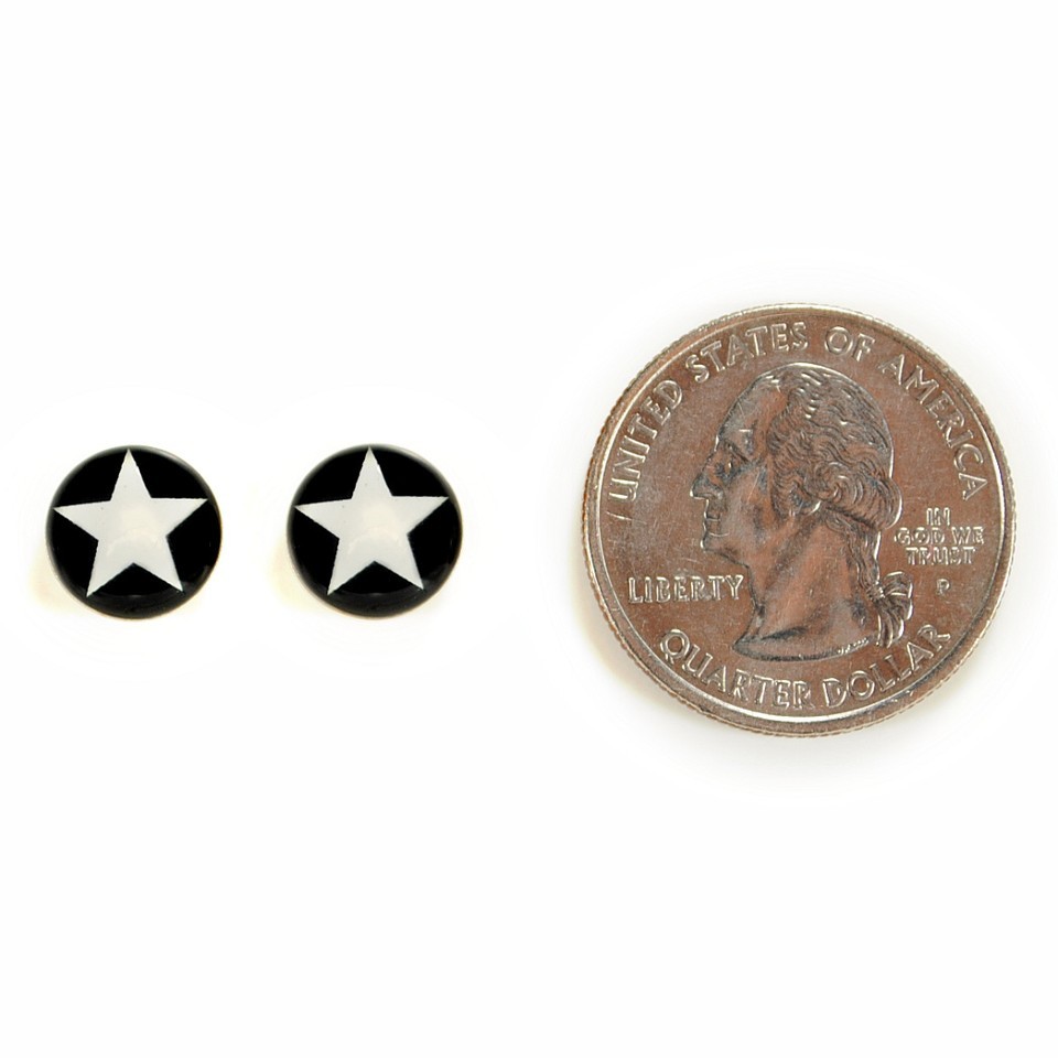 STAINLESS STEEL POST EARRINGS STAR White Black Hipster Pair Icon Stud NEW Item image 3