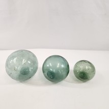 Japanese Glass Fishing Floats Buoy Balls Green Lot of 3 Sea Green Vtg - £26.34 GBP