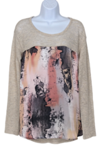 Bobeau Women&#39;s Abstract Print Blouse Light Sweater Size M Long Sleeve Semi Sheer - £12.41 GBP