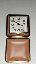 LINDEN ALARM TRAVEL CLOCK - FOLDING CASE BLACK AND BROWN WINDUP - $348.38 MXN