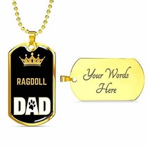 Cat Dad Gift Ragdoll Cat Dad Necklace Engraved 18k Gold Dog Tag 24&quot; Chain - £48.22 GBP