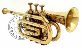 Polished Brass Bugle Instrument Pocket Trumpet With 3 Valve Vintage Flugel Horn - £81.76 GBP