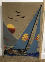 Vintage Unframed Large 36” X  24”  Screen Print Art on Canvas Boat Birds - £133.00 GBP