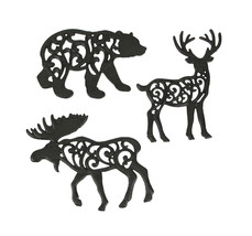 Set of 3 Cast Iron Lodge Design Kitchen Trivets Wall Hanging Art Deer Moose Bear - £33.39 GBP