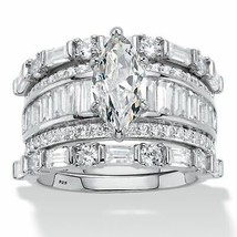 PalmBeach Jewelry Platinum-Plated Sterling Silver CZ Wedding Ring Set - £64.33 GBP