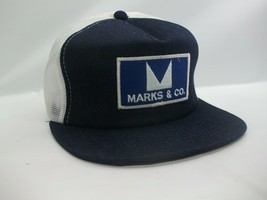 Marks &amp; Co Patch Hat Vintage Blue White Snapback Trucker Cap - £32.36 GBP