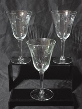 Set Of 3 Vintage Etched Glass Water Goblet - Unknown Maker, Probably Roc... - $17.98