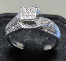 925 Sterling Silver .36ct Diamond Wave Pave Square Halo Sz 6.75 Engageme... - $69.29