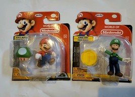 2019 Super Mario Jakks World of Nintendo 2.5" Mario + Luigi w/ Mushroom & Coin - £15.00 GBP