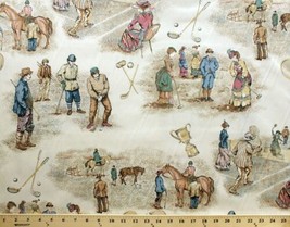 Old Fashioned Historical Vintage Sports Cotton Duck Fabric Print D162.18 - £7.96 GBP