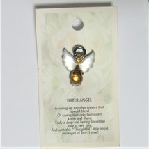 Sister Angel Pin Antique Silver White and Gold  hatpin lapel Amber Crystal  - £3.10 GBP