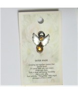 Sister Angel Pin Antique Silver White and Gold  hatpin lapel Amber Crystal  - $5.41 CAD