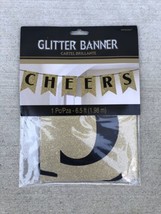 NEW YEAR&#39;S &#39;Black Gold Silver&quot; GLITTER BANNER . CHEERS. 6.5 Ft. - £4.63 GBP