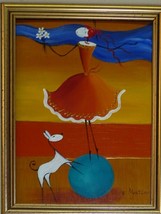 E. Mayatlov, Russian Artist Vibrant Oil Painting, Ballerina and Dog, 20 x 15 cm - £99.28 GBP
