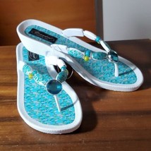 Grandco Sandal Size 8 Lightweight Foam Flip Flops Heel Turquoise Teal White - $27.44
