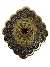 Vintage Germany Red Rhinestones Gold Tone Filigree Scarf Clip Mid Centur... - £9.57 GBP