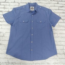 Express Shirt Mens XL Blue Short Sleeve Fitted Cotton Button Up Safari Camp - £15.94 GBP