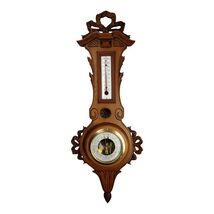 Mid 20th Century Art Deco Weather Station Barometer Thermometer in Carve... - $290.00