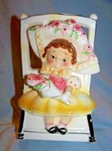 Vintage Relpo Girl in Chair Holding Flower Bouquet Planter-A1107 - £48.30 GBP