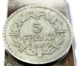 1945 5 Francs Coin Money Clip Stainless Steel Wallet Cash Holder Silver - £23.25 GBP