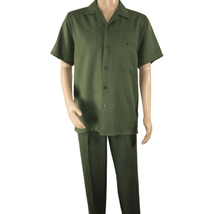 Men 2pc Walking Leisure Suit Short Sleeves By DREAMS 256-04 Solid Olive Green image 2