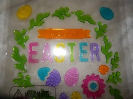 New Happy Easter Wreath Gel Charms Window Clings Eggs Flowers Decals - £12.29 GBP