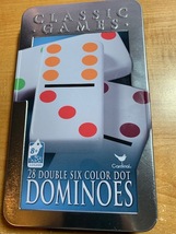 Dominoes - Double Six Color Dot - Set of 28 Dominoes, Instructions and Tin - £6.24 GBP
