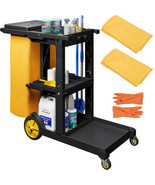 YITAHOME Cleaning Carts on Wheels, Janitorial Cart, 3-Shelf Commercial T... - $323.96