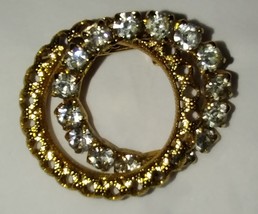 Double Ring Clear Rhinestones Brooch Scarf Pin Vintage - £12.54 GBP