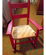 Vintage Red Wooden Child&#39;s Rocking Chair – Handcrafted Antique with Wick... - $49.49