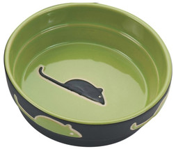 Spot Ceramic Black and Green Fresco Mouse Print 5&quot; Cat Dish 1 count Spot Ceramic - £20.62 GBP