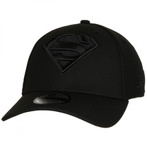Superman Symbol Black on Black New Era 39Thirty Fitted Hat Black - £35.24 GBP