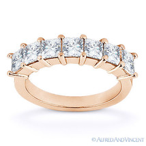 Square Cut Moissanite 14k Rose Gold 7 Seven-Stone Anniversary Ring Wedding Band - £483.72 GBP+