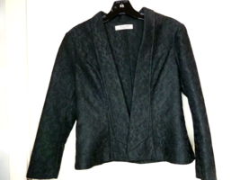 ROMY black brocade jacket size Small Unlined Stylish front design - $15.83