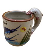 Tonala Cancun Mexico Dolphin Handle Pottery Hand Painted Mug Souvenir Cup - £15.68 GBP
