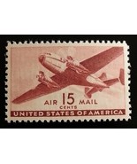1941 15c Twin-Motored Transport Plane, Air Mail, Brown Scott C28 Mint F/... - $18.84 MXN