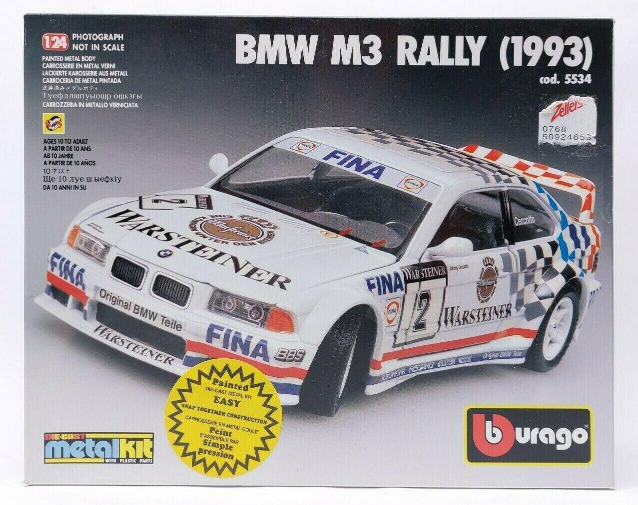 Bburago BMW M3 GTR 1993 in White Rally Edition Metal Model 1:24 scale - $27.92