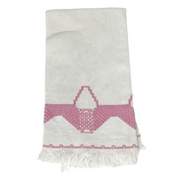 Vintage Hand-Embroidered Tea Towel White with Pink Stitching - $166.08 MXN