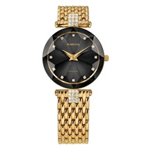 FACET STRASS Brilliant-Cut Gold Plated Swiss Quartz Watch 15mm Band Blac... - $569.99