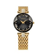 FACET STRASS Brilliant-Cut Gold Plated Swiss Quartz Watch 15mm Band Blac... - $782.03 CAD