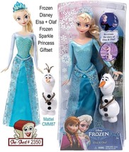 Disney Frozen Sparkle Princess Elsa &amp; Olaf Doll Giftset CMM87 Mattel NIB... - $21.95