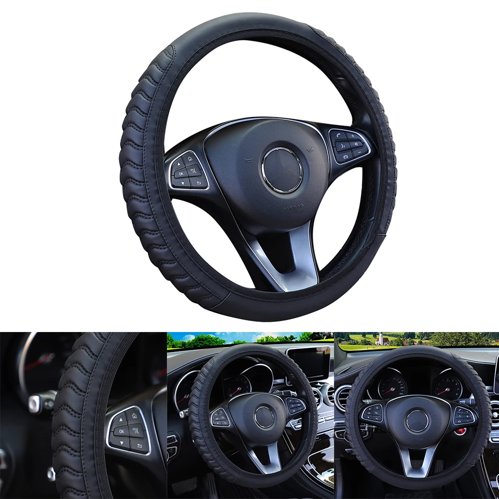 38CM Wear-resistant Leather Car Wave Elastic Steering Wheel Cover - £13.66 GBP