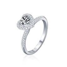 1 Ct Halo Heart Shape Round Lab-Grown Moissanite VVS1 14k Gold Over Bridal Ring - £51.79 GBP