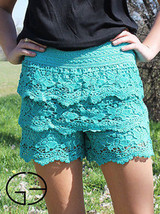 Blue Turquoise Crochet Lace Shorts 0/2 Small Southern Grace Summer Clothing NEW - £16.34 GBP